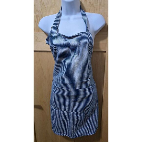 Country Living Blue & White Striped Apron With Adjustable Neck Tie & Front Pocke - Picture 1 of 4